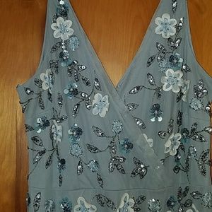 Light blue evening gown, with 3D sequin embroidery